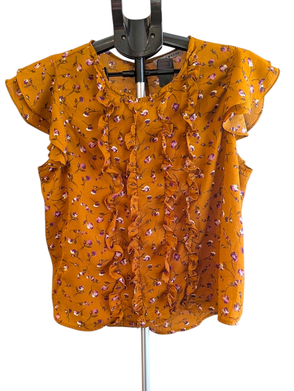 Boho Blouse Mustard Yellow Floral Ruffle Flutter Large Cottagecore Romantic Top